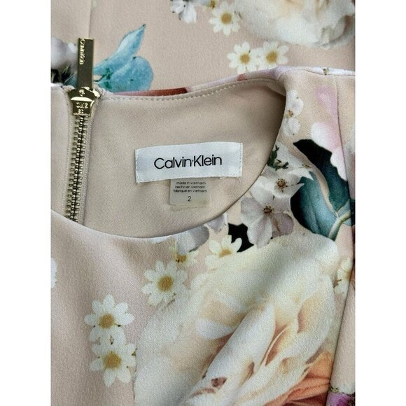 Calvin Klein Sz 2 Dress Pink Floral Scuba Sleeveless Sheath Classic Office - Picture 5 of 7